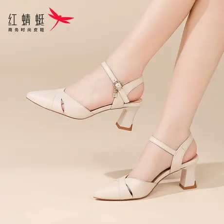 红蜻蜓夏季女士尖头高跟凉鞋女2025新款外穿真皮绝美凉单鞋配裙子图片