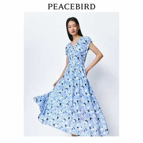 【超值清仓】太平鸟女装法式度假碎花裙夏新款V领收腰连衣裙图片