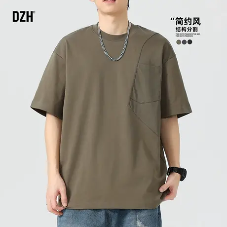 男士纯色t恤男夏薄款圆领2025新款休闲套头咖啡色短袖男款美式潮商品大图