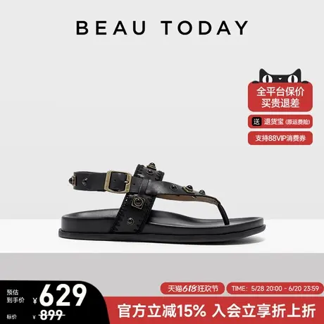 BeauToday一字扣罗马凉鞋女款夏季可外穿时装凉鞋女真皮凉鞋女鞋图片