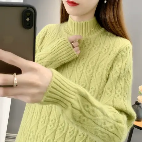 半高领毛衣女2023年秋冬套头宽松新款爆款内搭针织打底衫加厚纯色图片