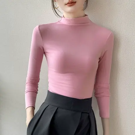半高领长袖T恤女装2023早秋新品纯色西装内搭纯棉超显身材的上衣图片