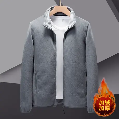 2023秋冬新款男士休闲外套加绒夹克青年立领卫衣抓绒运动潮流开衫商品大图