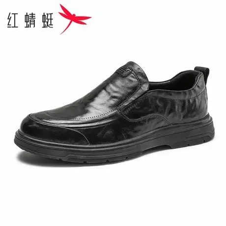 红蜻蜓男鞋2025秋季真皮透气商务休闲皮鞋男一脚蹬软底中年爸爸鞋商品大图