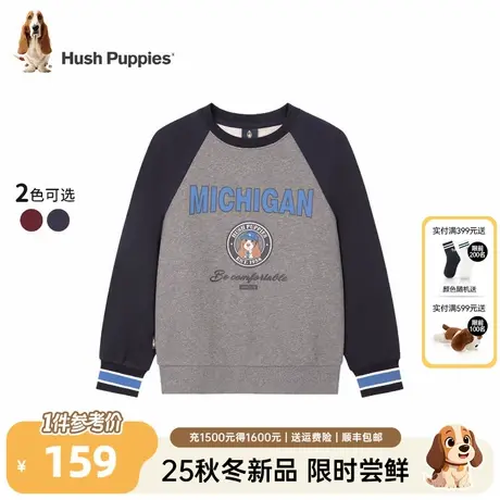 暇步士童装男童圆领卫衣25秋季新款大童撞色插肩袖儿童洋气套头衫商品大图