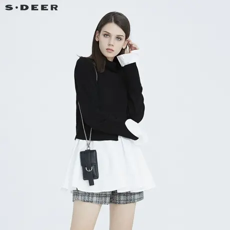 sdeer圣迪奥时尚高领拼接假两件长袖针织衫S20483540图片