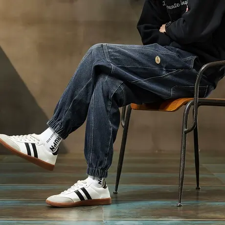 唐狮秋冬男束脚牛仔长裤加绒加厚宽松休闲风男裤百搭潮流裤子TUTA商品大图