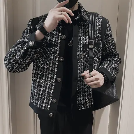 秋冬ins美式复古高级感小香风外套男拼接设计感轻熟风INS夹克上衣商品大图