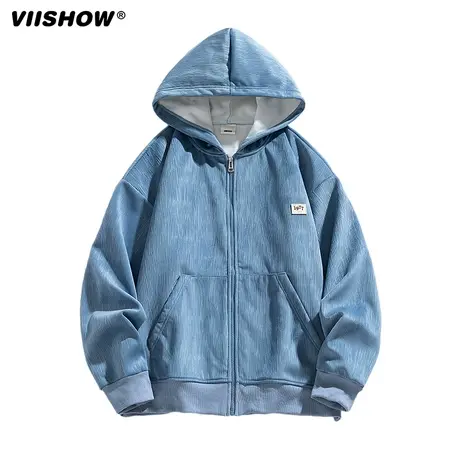 VIISHOW秋冬重磅日系潮牌宽松连帽卫衣男生休闲拉链开衫上衣外套商品大图