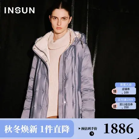 恩裳COVER2023冬装新款简约休闲连帽3D高密防泼水系带收腰羽绒服图片