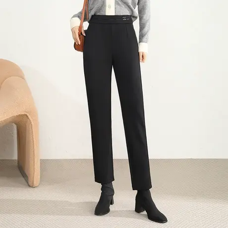 黑色直筒小西裤女2023秋冬新款加厚保暖小脚裤通勤百搭休闲长裤子图片