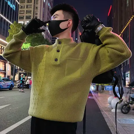 毛衣男秋冬季网红爆款个性针织提花POLO衫线衣小众潮牌打底针织衫商品大图