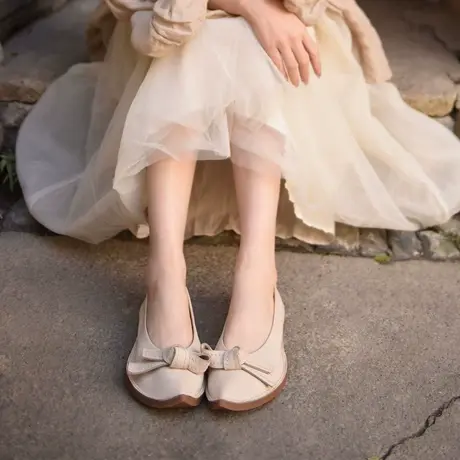 Artmu阿木原创复古森女尖头浅口蝴蝶结单鞋女平底豆豆鞋2023新款商品大图