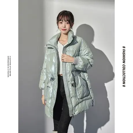 [商场同款]唐狮冬季羽绒服女中长款收腰亮面羽绒服休闲有质感保图片