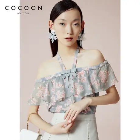 COCOON商场同款碎花上衣女2023新款夏季气质时尚吊带宽松雪纺衫图片