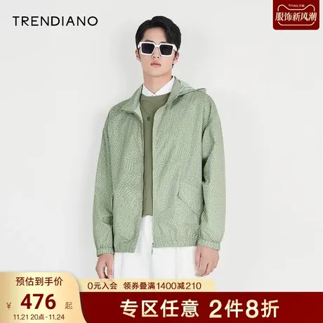 TRENDIANO官方潮牌秋季男士字母印花连帽风衣外套图片