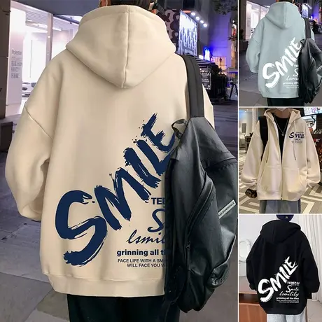 设计感涂鸦印花开衫卫衣男女春秋季2025新款宽松港风潮牌连帽外套商品大图