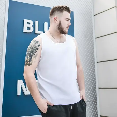 胖哥哥大码背心男夏季运动健身T恤加肥加大青年肥仔透气无袖衫薄商品大图