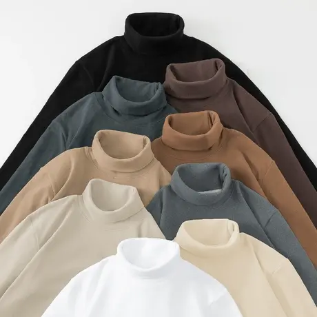 300g重磅双面德绒打底衫长袖t恤男高领纯色小衫加绒保暖内搭体恤商品大图