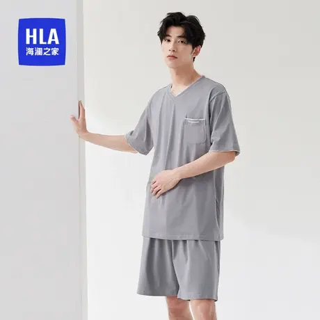 HLA/海澜之家男V领凉感棉质夏季短袖短裤休闲柔软舒适青年家居服商品大图