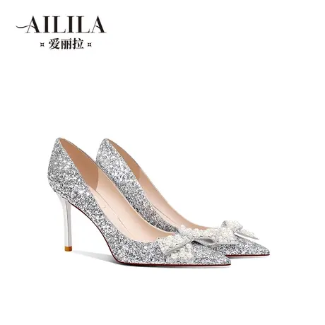爱丽拉法式银色水晶结婚鞋子女2024新款春季新娘主婚纱水晶高跟鞋图片