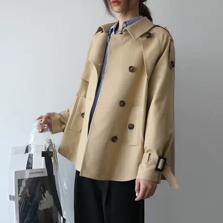 【清仓到手仅需99元】卡其色风衣女小个子短款英伦风外套女图片