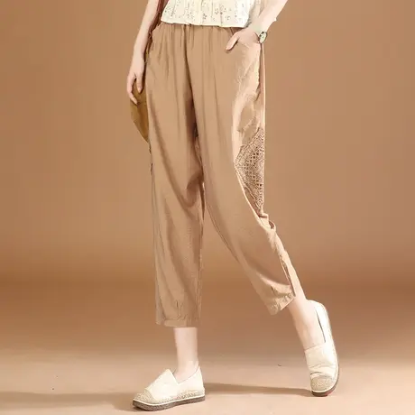 韩潮袭人松紧腰刺绣九分休闲裤女夏季新款宽松百搭阔腿哈伦裤薄款图片