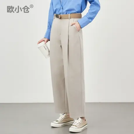 欧小仓 芝士系列 山系针织棉感打褶九分阔腿裤 relax无束缚工装裤图片