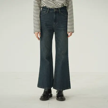 omont蛋挞家 复古喇叭牛仔裤女秋冬新款修身高腰显瘦九分裤子商品大图