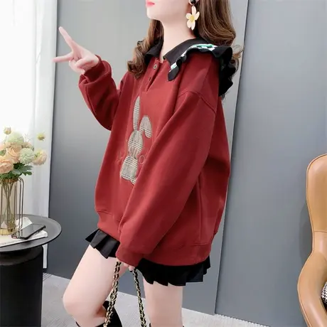 日系甜美加绒加厚Polo领卫衣女2023秋冬新款宽松洋气减龄网红上衣商品大图