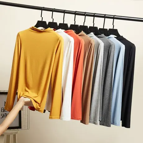 清仓 半高领打底衫女秋冬2020薄款莫代尔长袖内搭上衣修身T恤图片