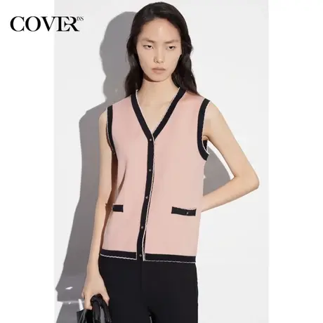 COVER春季羊毛混纺小香风撞色针织马甲商品大图