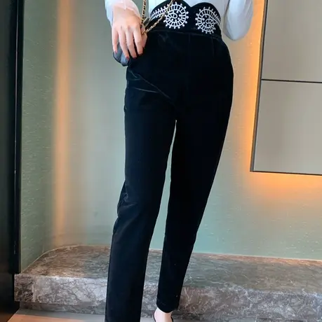 灯芯绒裤子女2023新款冬加厚打底裤外穿保暖裤显瘦百搭高腰休闲裤商品大图