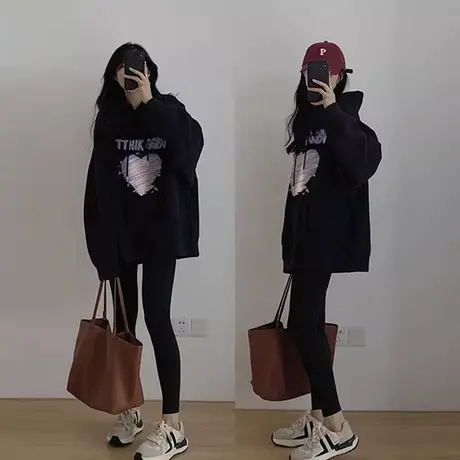 纯棉小个子卫衣女连帽秋冬冬2024新款爆款学院风慵懒宽松上衣外套图片