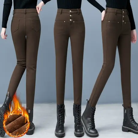 加绒加厚高腰牛仔小脚裤女弹力2023年秋冬季新款修身百搭铅笔裤子商品大图