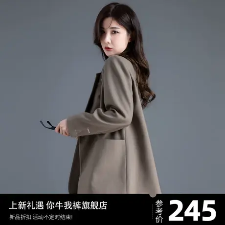 茶绿色小西装外套女2023新款小个子春秋高级设计感职业装休闲女装商品大图