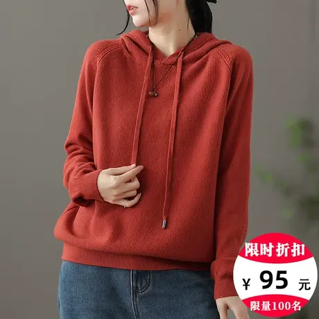 dza 宽松短款连帽毛衣女士秋冬洋气内搭打底衫休闲套头针织衫上衣商品大图