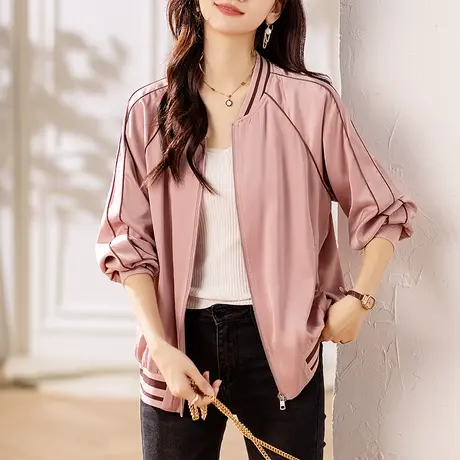 春秋季新款棒球服外套女宽松加大码女装减龄休闲百搭显瘦夹克上衣图片