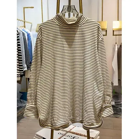 复古休闲高领条纹卫衣女早秋宽松显瘦长袖春秋薄款外套上衣ins潮商品大图