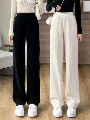 加绒雪尼尔阔腿裤女春秋2023新款高腰直筒垂感休闲秋冬灯芯绒裤子图片