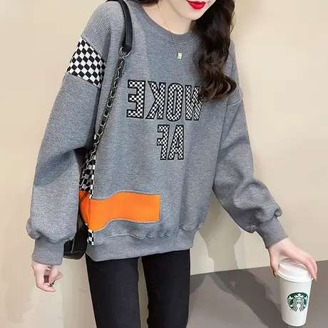 设计感小众卫衣女春秋季韩版宽松bf慵懒风ins超火薄款上衣外套潮商品大图