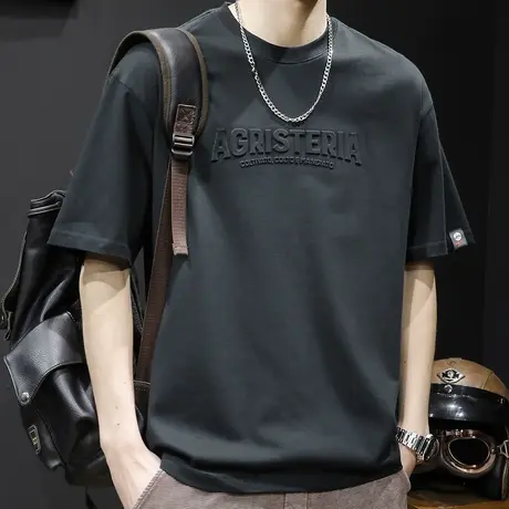 钢印短袖t恤男士夏季上衣宽松大码男装潮牌2024新款男款重磅体恤商品大图