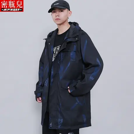 密瓶儿中长款青少年风衣男宽松春秋季男士潮牌男装加肥加大外套男商品大图
