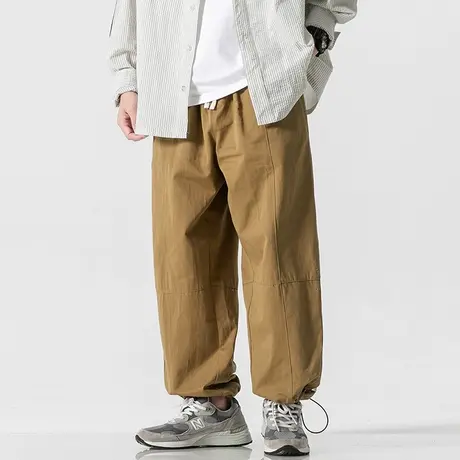 男士卡其色工装裤男束脚宽松2023新款美式登山冲锋裤秋季休闲裤子图片