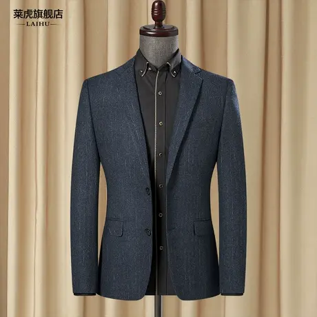 秋季新款时尚潮流条纹西装外套男士上衣韩版修身休闲小西服男单件商品大图