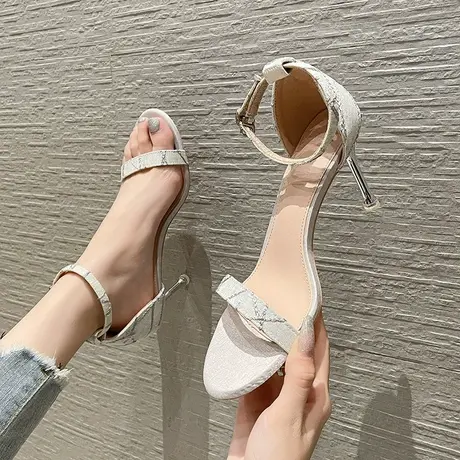 女神范一字扣带高跟鞋女细跟2024年夏季新款气质性感百搭露趾凉鞋图片