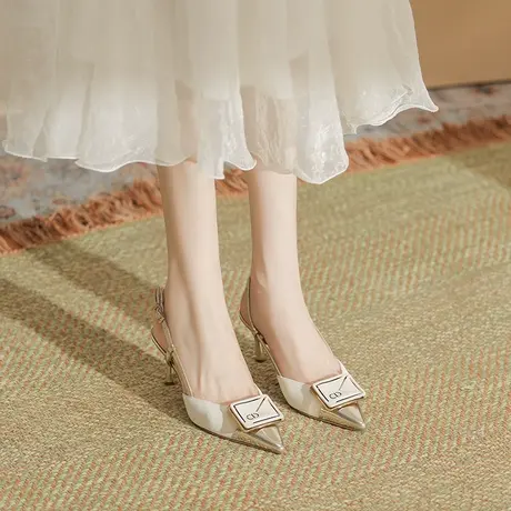包头凉鞋后空尖头2024夏季新款外穿温柔配裙子仙女风细跟高跟鞋女图片