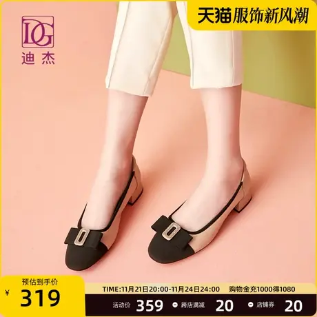 真皮浅口单鞋女低跟2024新款春季蝴蝶结方跟软皮正装皮鞋妈妈鞋商品大图