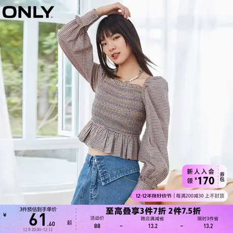 ONLY奥莱夏季复古短款版型泡泡袖设计长袖方领衬衫女商品大图