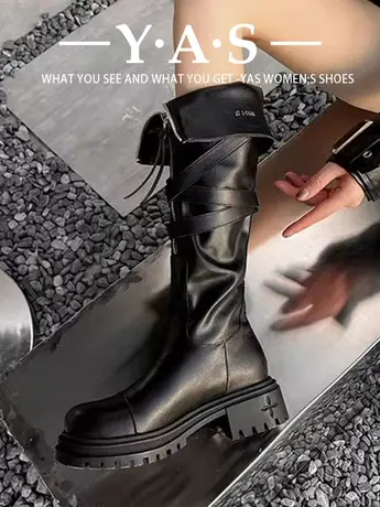 两穿高筒时装靴秋冬不过膝长筒靴女2023新款前拉链加绒厚底骑士靴图片